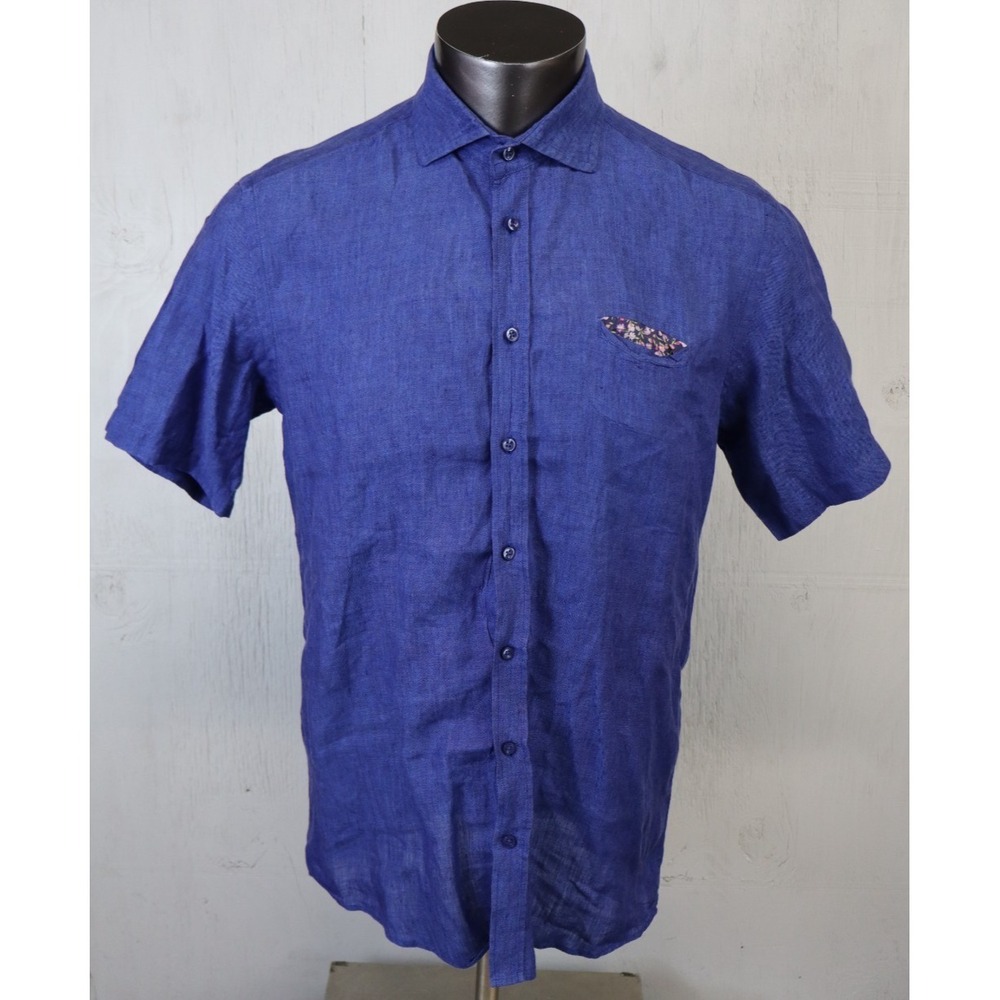 SAND COPENHAGEN Lavato Shirt Blue Button Front Mens Size 42 M Linen